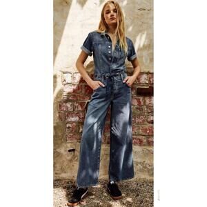 Free People Edison Wide Leg Denim Jumpsuit Size Medium